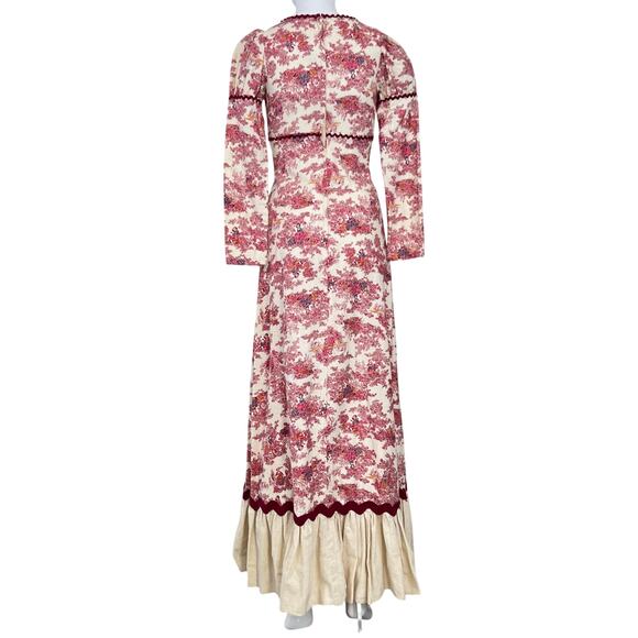 RARE Vintage 60's 70's Gunne Sax Black Label Pink Toile Prairie Maxi Dress (XS) - Picture 2 of 16